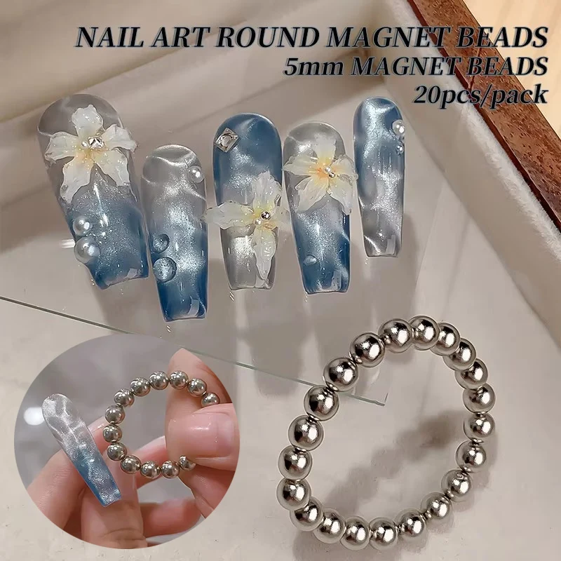 20pcs 5MM Round Magnet Balls Set Multifunctional Nails Sparkling Flower Carving Cat Magnet Disassemble Nail Art Magnet Ball Tool