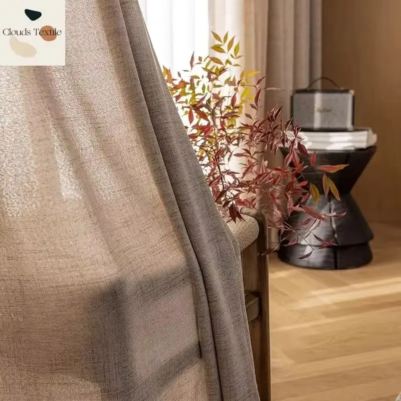 

Custom Size！！Modern Linen Blackout Japanese Log Light-transmitting Simple Curtains for Living Dining Room Bedroom Decor Window