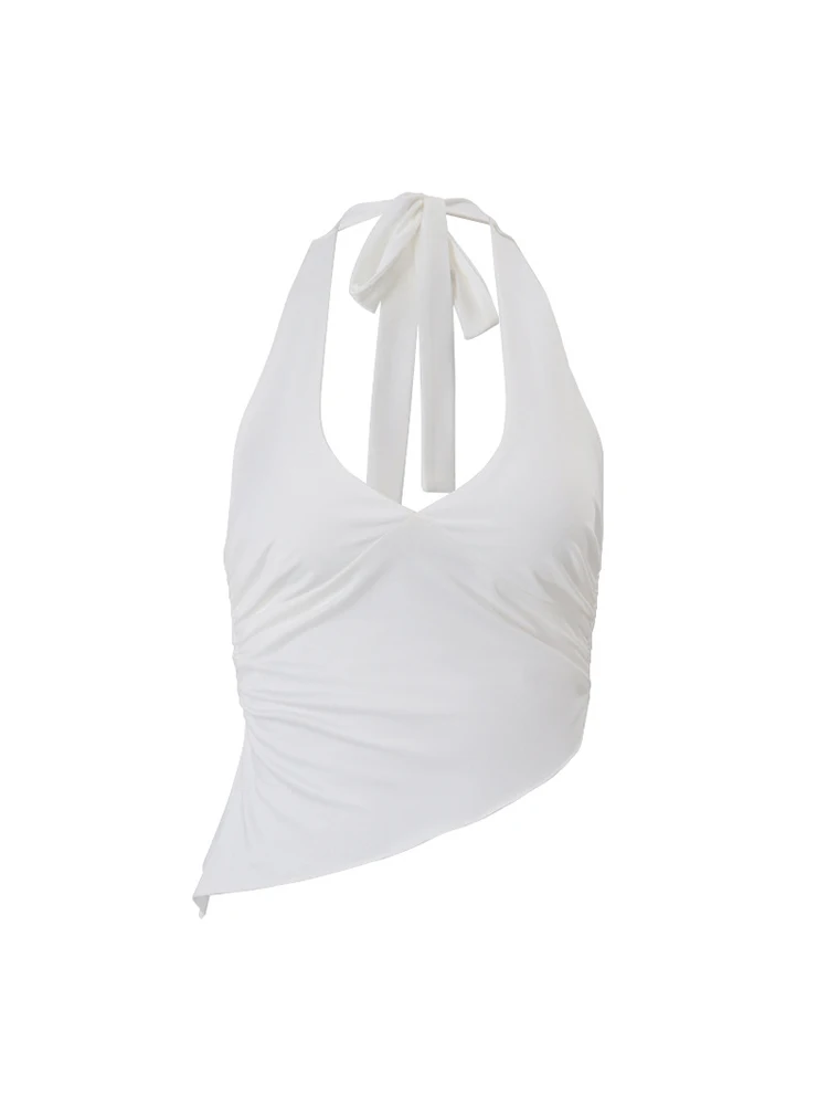 المرأة الرسن المحاصيل الأعلى Y2K أنيقة الخامس الرقبة أكمام عادية الصلبة الصيف تيز رياضي الشارع الشهير سترة الإناث الرسمية #6