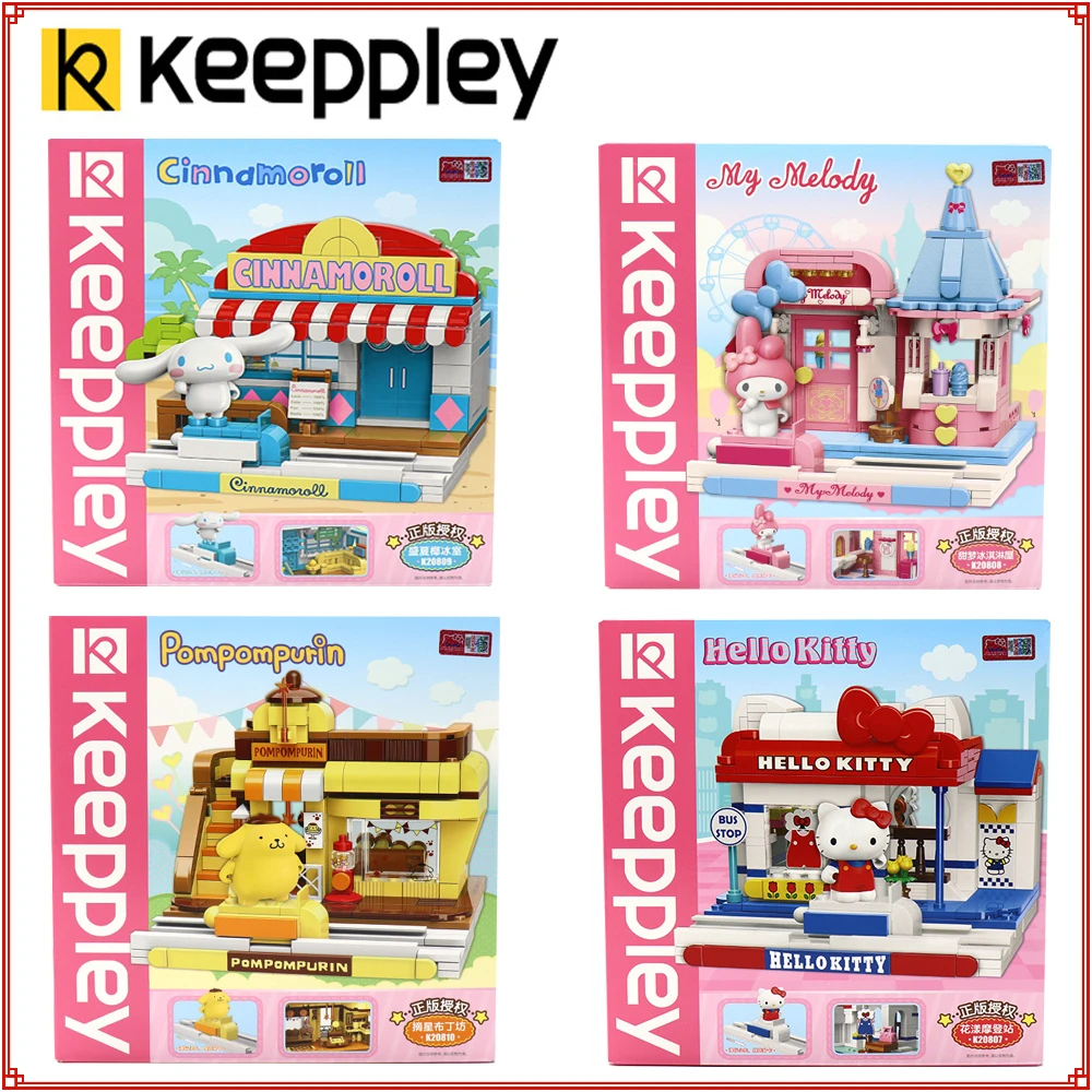 Keeppley Sanrio Building Blocks Street View Ice Cream Styling Kuromi Pochacco Multiple Styles Assemble Children's Toy Ornaments