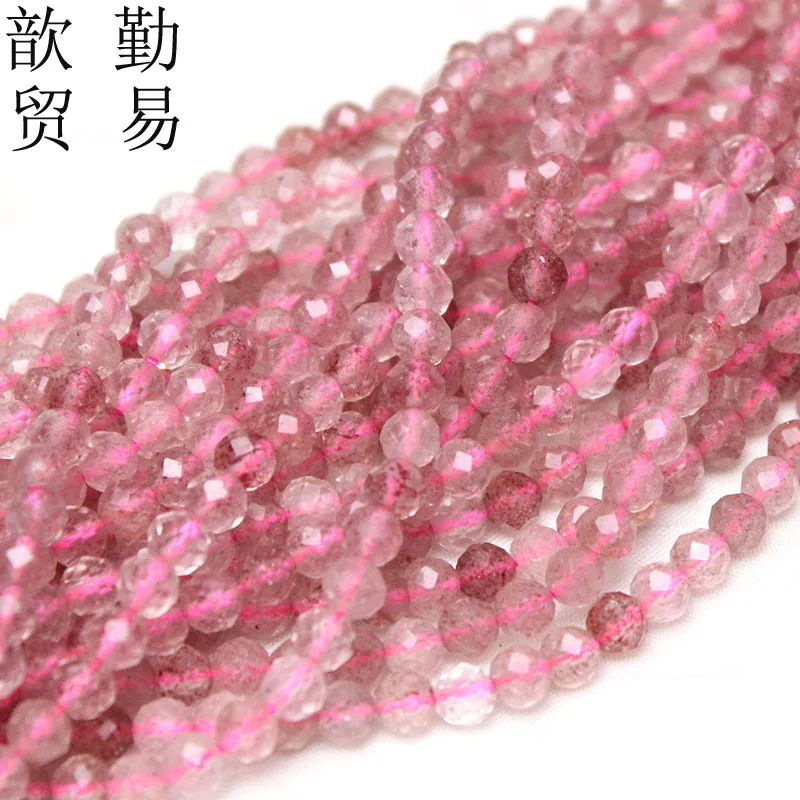 Cuentas redondas facetadas sueltas de cristal de fresa rosa de 2-4Mm, accesorios de joyería DIY, cuentas de cristal para pulsera