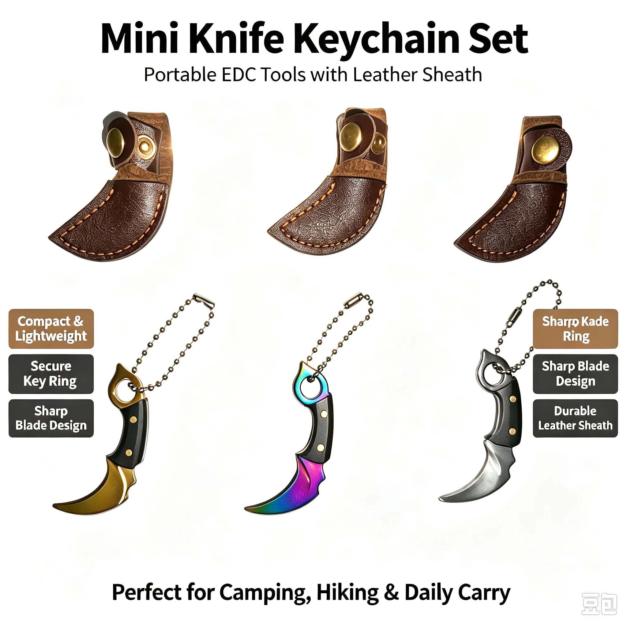 3PCS Mini Knife Keychain Pocket Knife Outdoor Camping Tactical Survival Portable Knife Peeler Fixed Blade Multi EDC Tool