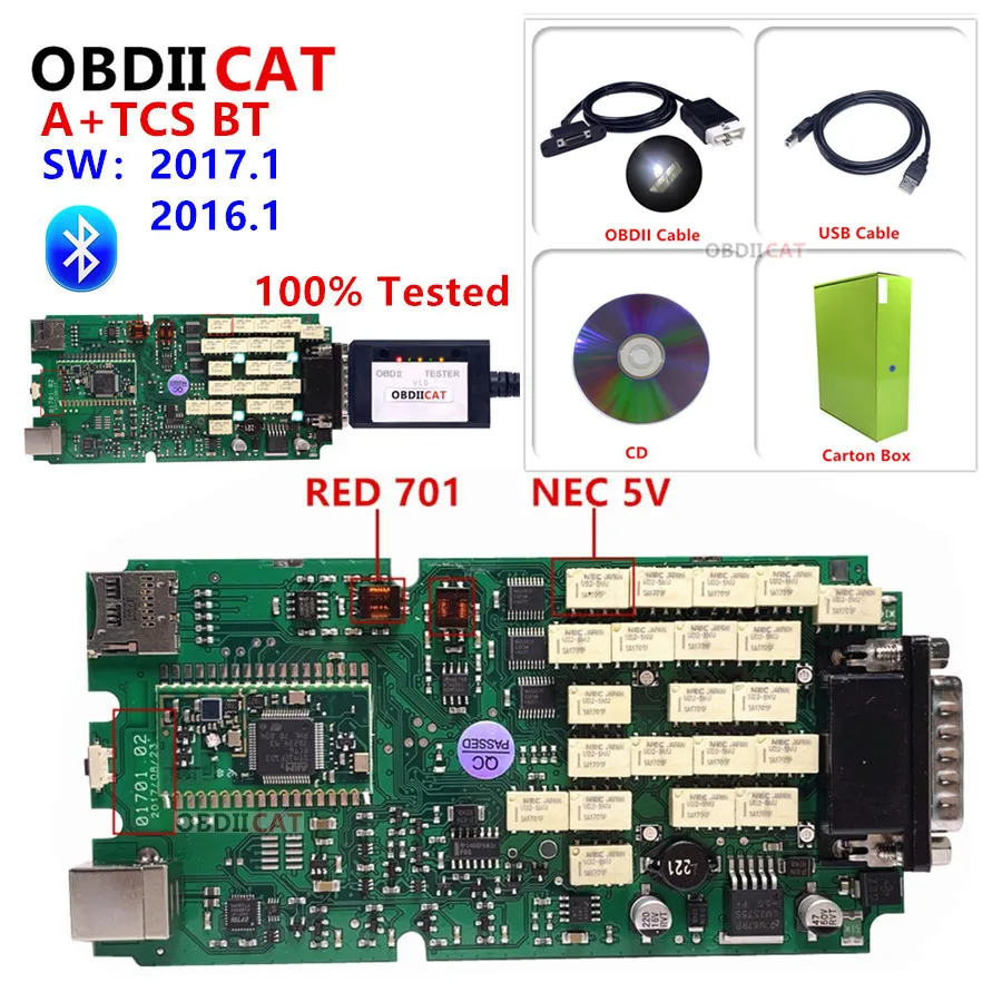 A++ Single PCB TCS Pro 2020.23+ keygen! OBD2 Scanner Bluetooth Auto diagnostic tool for Car/Truck with NEC Relay Real 9241A Chip