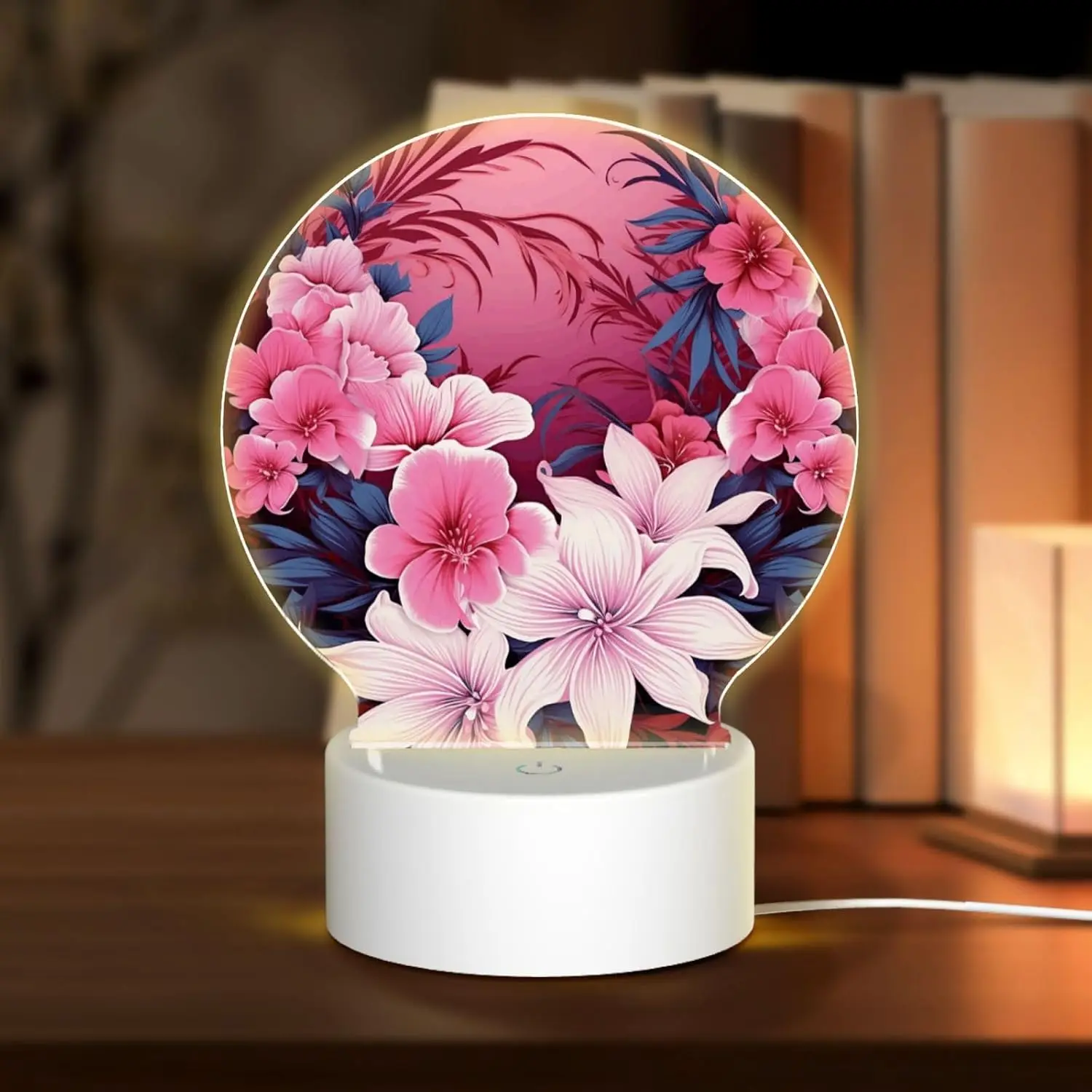 Acrylic Night Light Floral Design LED Night Lamp Modern Acrylic Nightlight for Bathroom Bedroom Restaurant Bar Decor