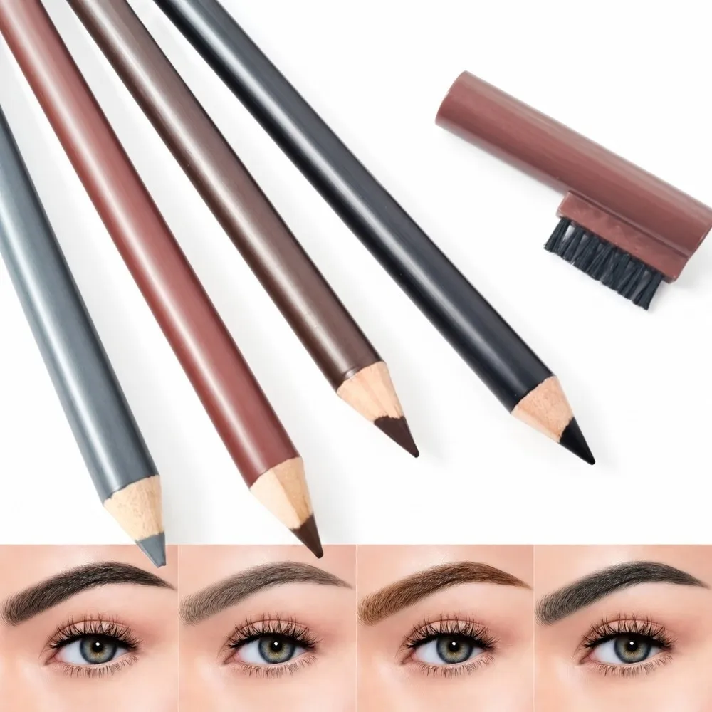Natural Double-Ended Eyebrow Pencil Long Lasting Waterproof Eyebrow Tool 4 Colors Sweat Proof Brow Comb Brush Cosmetics Use