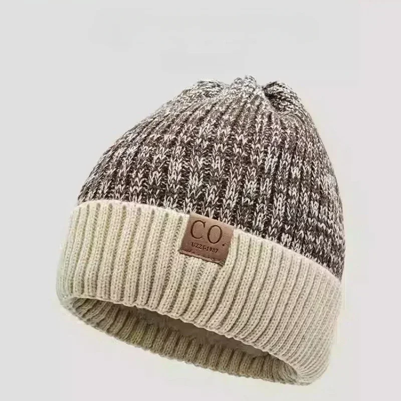 New Unisex Two-Tone Winter Hats Add Fur Lined Men And Women Fashion Warm Beanie Cap Casual Winter Knitted Hats