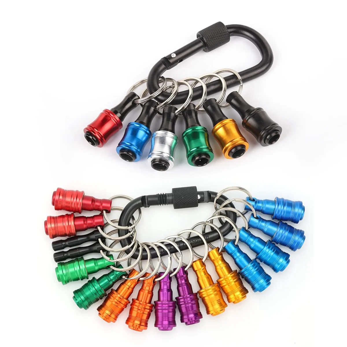 

AB7-24Pcs Portable Bit Holder Keychain, 14 Pcs and 6Pcs 1/4 Inch Hexagon Screwdriver Bits Retainer W/Black Carabiner