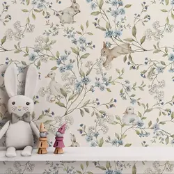 Vintage Flower Wallpaper,Cute Rabbit Wall Paper Peel And Stick,Bird Design Wall Mural For Kids/Nursery ,Self Adhesive Wall Paper