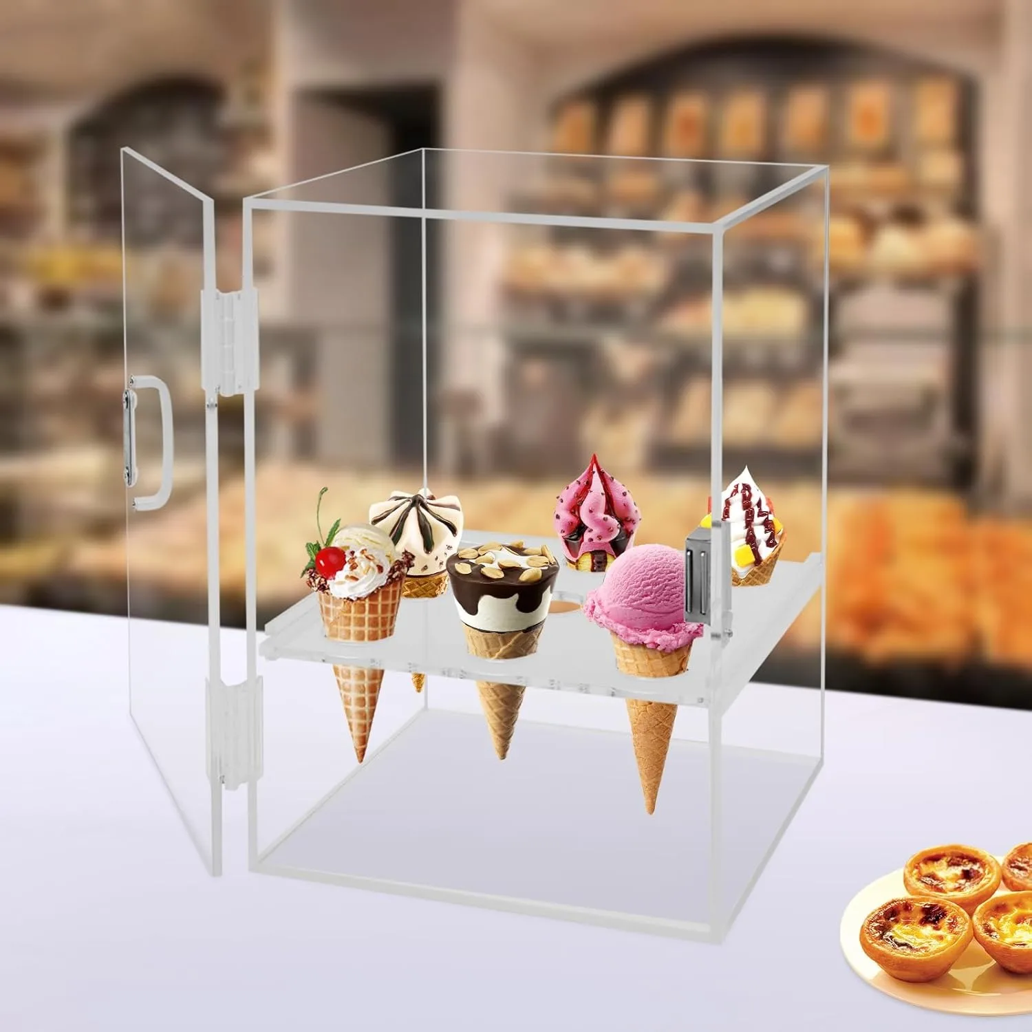 Ice Cream Cone Cabinet, 9 Holes Acrylic Ice Cream Cone Holder, Transparent Display Cabinet for Weddings, Birthday, Parties