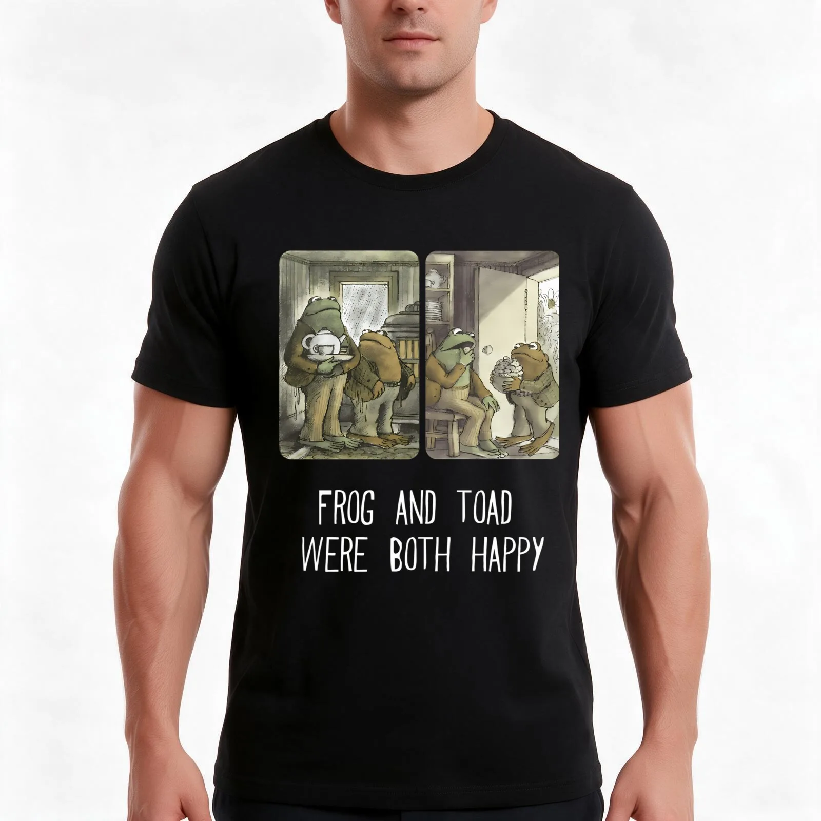 Frog and Toad Were Both Happy T-Shirt, Summer Casual Cotton Tee, Oversized Streetwear Tops, Vintage Graphic Print, 100% Cotton