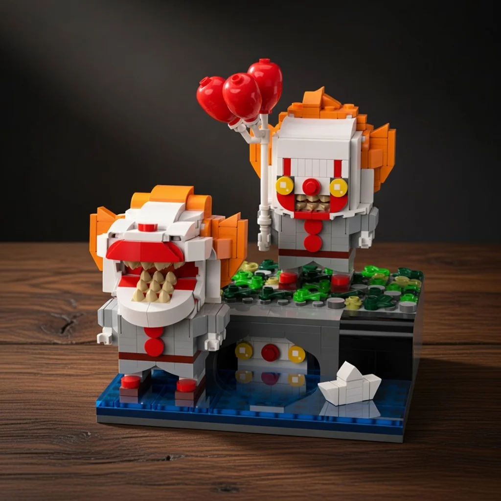 MOC Horror Clown Building Blocks Red Balloon Figure Assembly DIY Bricks Model Creepy Character Desktop Ornament Hobbyist Gift