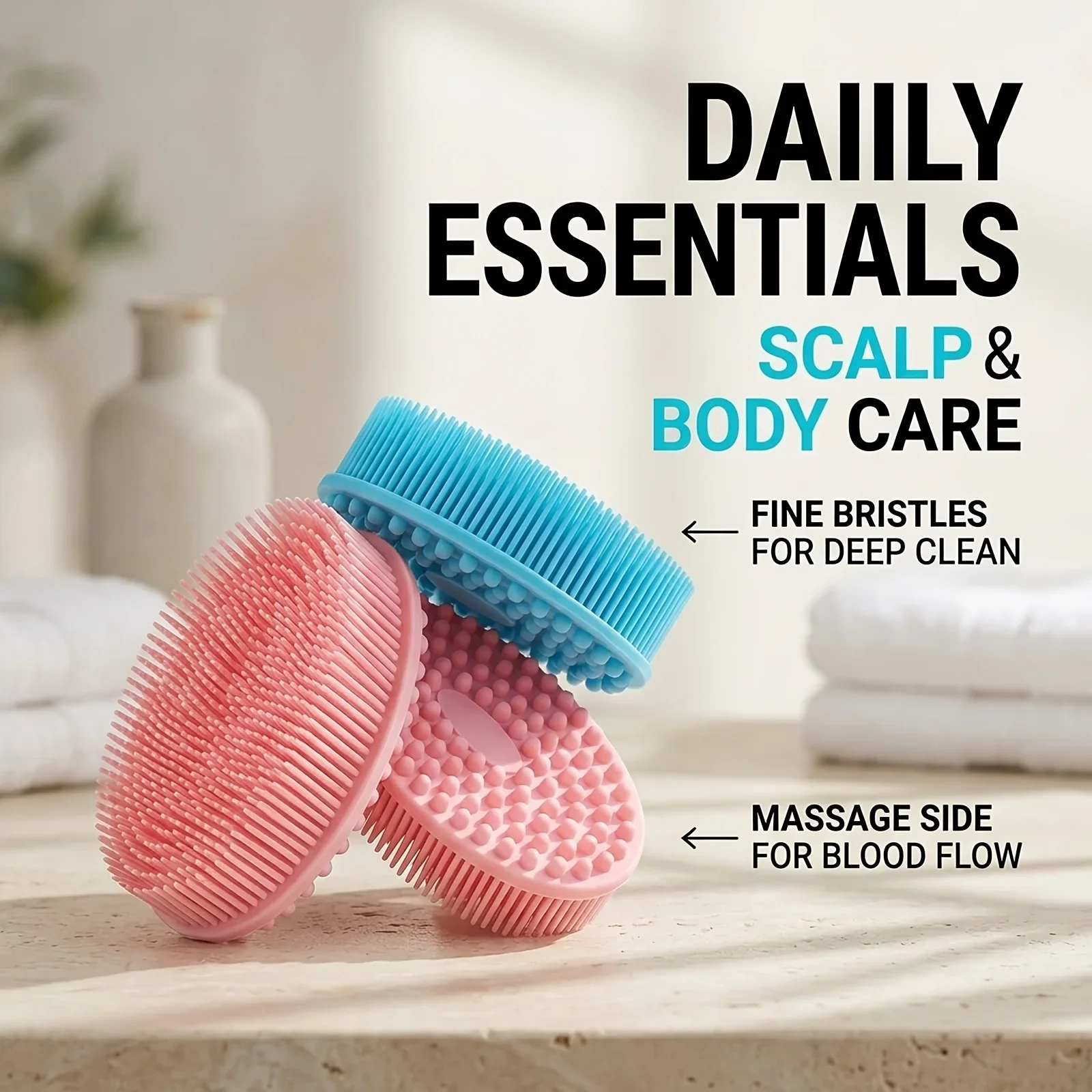 Dual‑Sided Bath Brush, Body Scrubber & Scalp Massager, Soft Exfoliating Bath Tool for Adult Home SPA Use