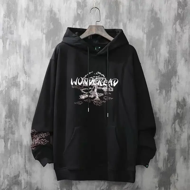 Male Clothes Hooded Sweatshirt for Men Hoodies Hip Hop Graphic Black Overfit Sweat Shirt 90s Vintage S New in Autumn No Brand