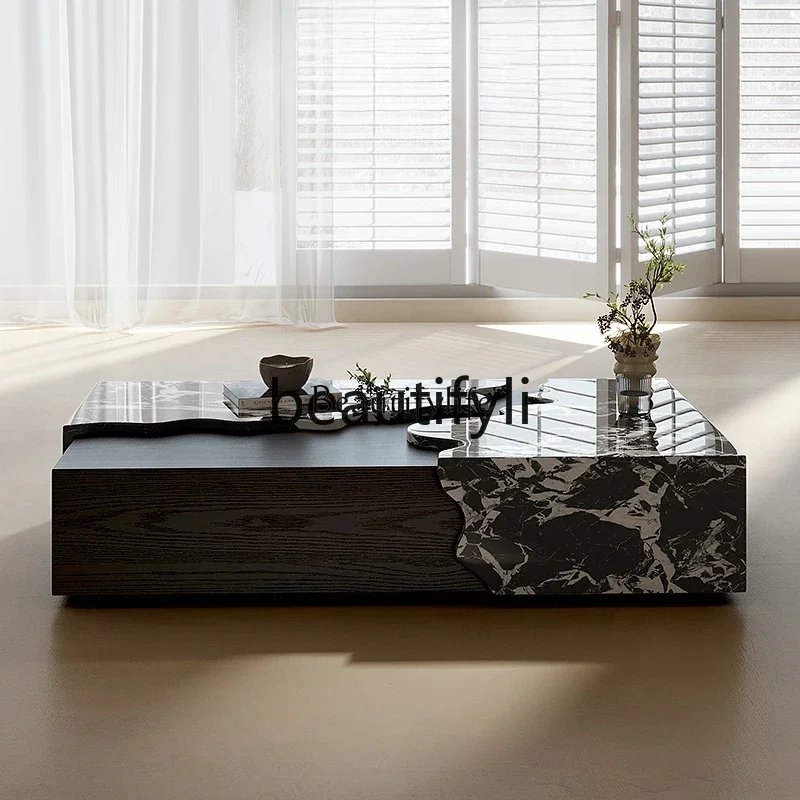 

French retro coffee table fashion marble rectangular coffee table high sense
