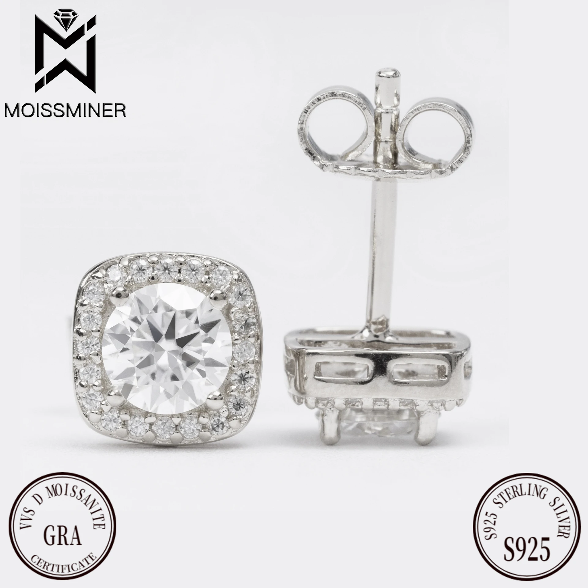 Big Moissanite Diamond Earrings For Women S925 Silver Ear Studs Men High-End Jewelry Pass Tester Free Shipping