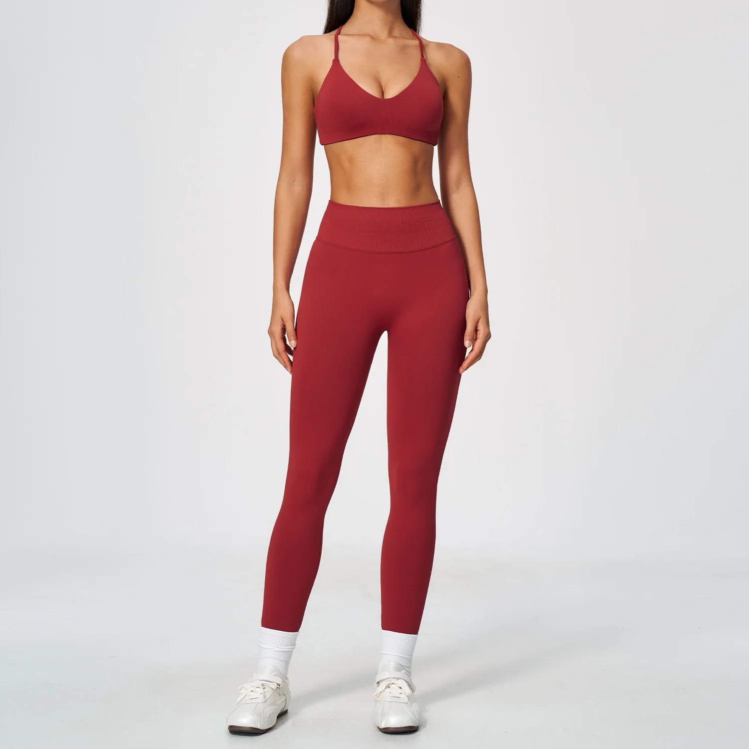Women Yoga Set 2 Piece Seamless Athletic Wear Workout Tracksuit Gym Clothing Ribbed Sports Bra Tank Top High Waist Leggings Suit