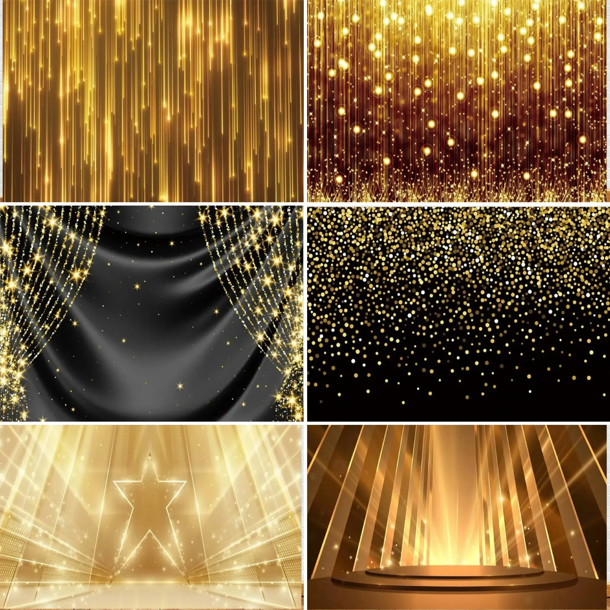 Childrenbirthday party ball background golden glittering stage theme horseracingsparkling star photography background decoration