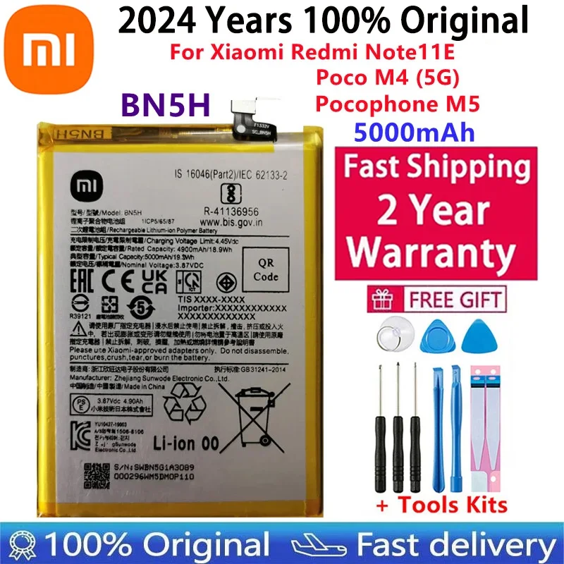 

Original High Quality Battery For Xiaomi Redmi Note 11E, POCO M4 5G, Pocophone M5, 5000mAh Capacity Phone Batteries, BN5H