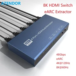 8K@60Hz HDMI-compatible Switch 3x1 eARC Soundar Audio Extractor 48Gbps HLG Dolby Vision Dolby Atmos eARC/ARC TV PCM for PS5 XBOX