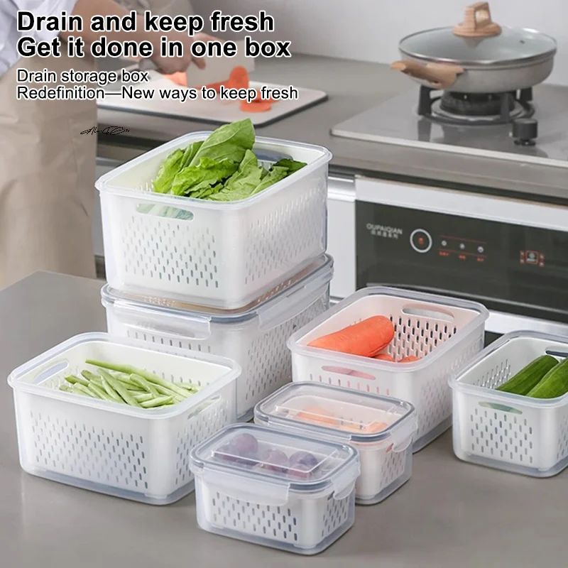 Organizador para nevera, caja de almacenamiento para refrigerador, escurridor de frutas y verduras frescas, despensa, contenedores de almacenamiento de cocina