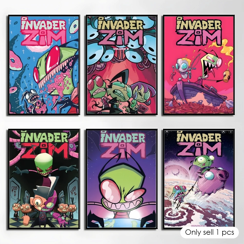Cartoon I-Invader Z-Zim Poster Self Adhesive Wall Stickers Removable Room Decor Aesthetic Space Murals Fancy Gift