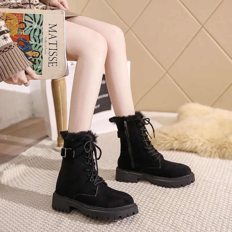 2023 Women Snow Boots Platform Winter Boot Thick Plush Casual Shoes Ladies Non Slip Zip Warm Mid Calf Boots Female Fashion Shoes