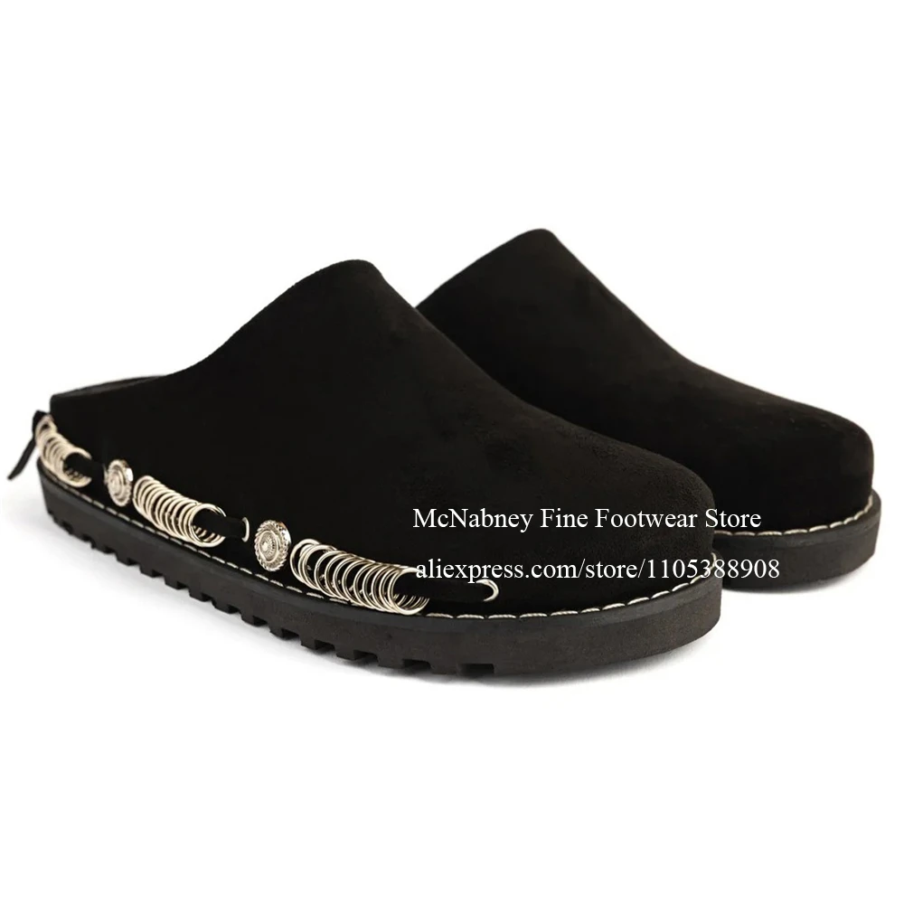 

Fashion Suede Metal Ring Slip on Men Mules Thick Sole Men Casual Shoes Street Comfortable Shoes for Men Anti Slip Slippers