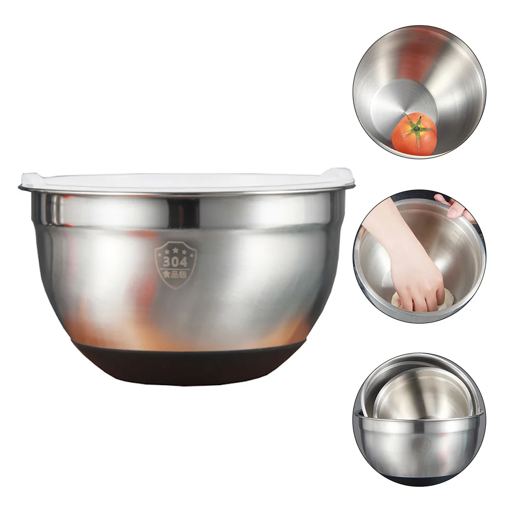 

1Pcs Long Lasting Stainless Steel Mixing Bowl with Silicone Lid Non Slip Base for Home Kitchen Cooking Baking Food Bowl