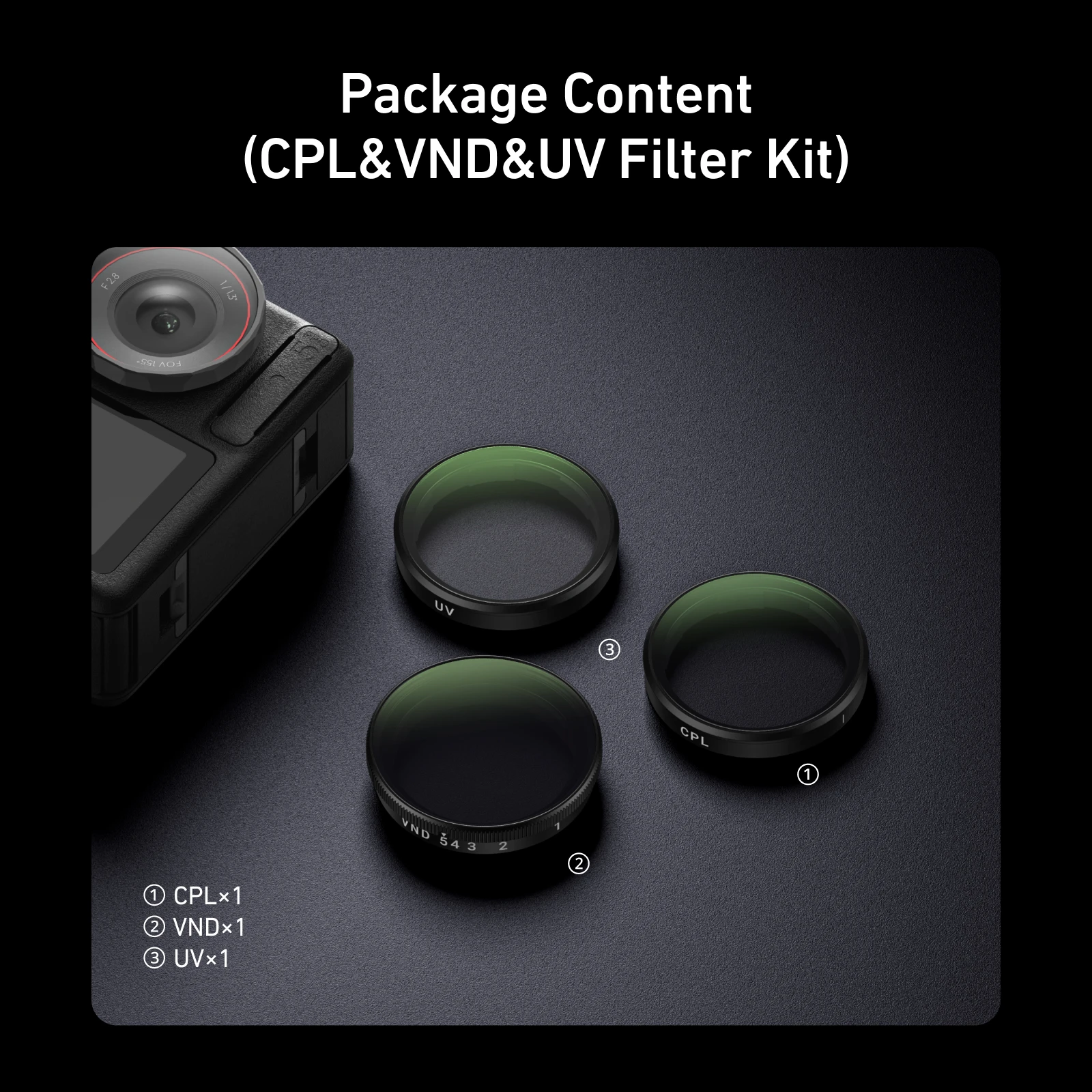 TELESIN CPL ND8 ND16 ND32 UV VND Lens Set Aluminium Alloy Frame voor DJI OSMO Action 3 4 5pro CPL ND Quick Release Filter Set