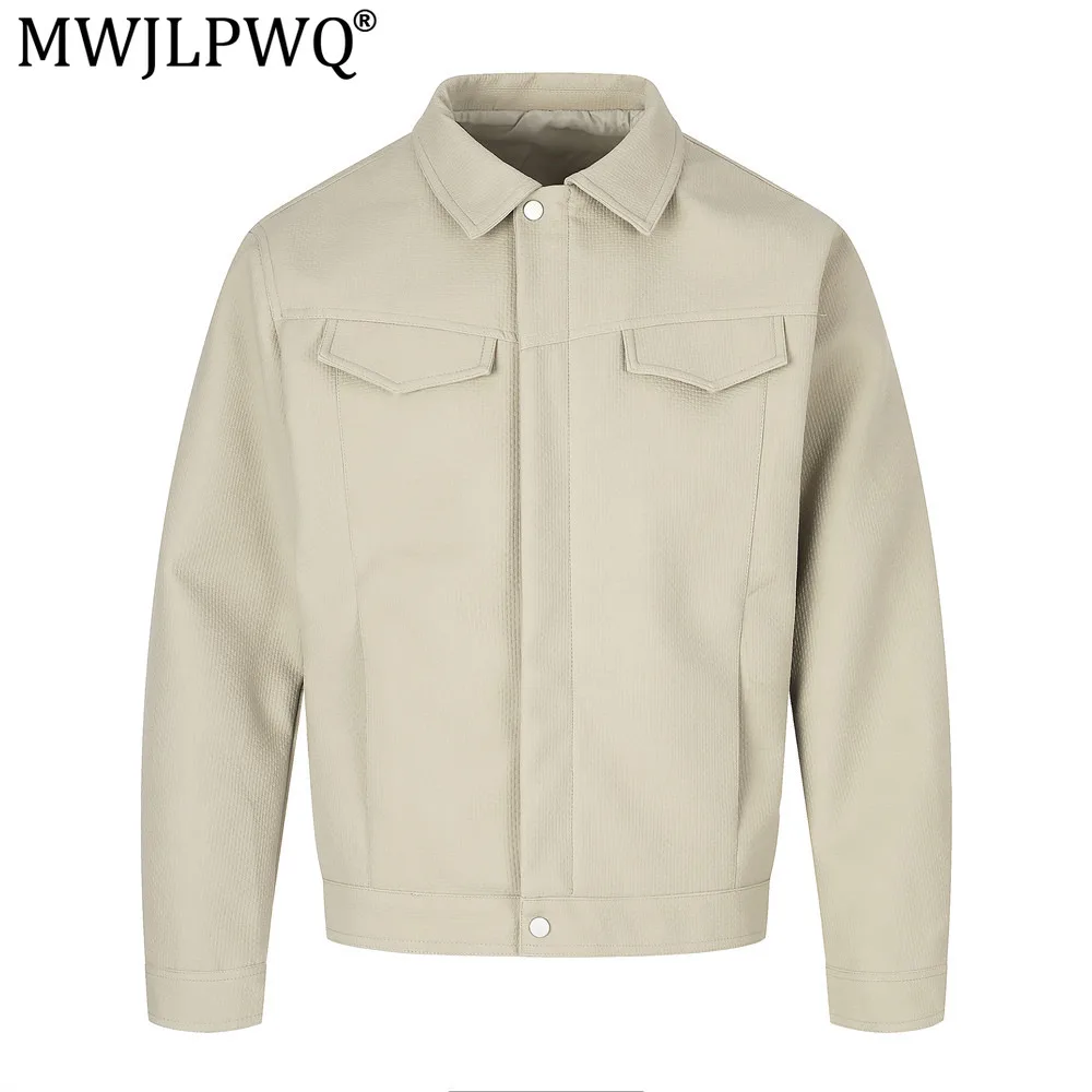 MWJLPWQ Workwear Lapel Jacket For Men American Trendy Textured Solid Color Casual Loose-Fitting Flight Baseball Coats 21059
