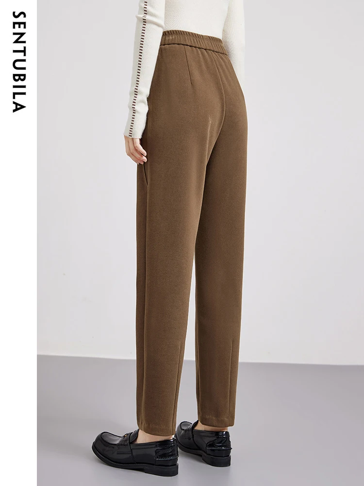 SENTUBILA Thermal Slacks Pencil Pant Women Autumn Winter Elastic Waist Trousers Warm Brushed Plus Velvet Female Pants 134K52491