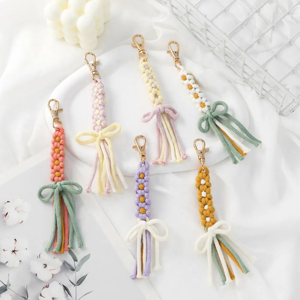 Multi Purpose Cotton Rope Keychain Hanging Accessories, Flower Colored Woven Cotton Rope Handmade DIY Accessories