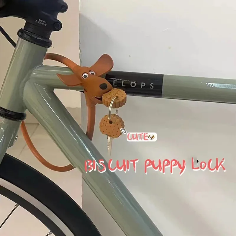 漫画の盗難防止自転車ロック,クッキー,子犬,バスケット,チェーン,安全,ゴム,かわいい,自転車アクセサリー