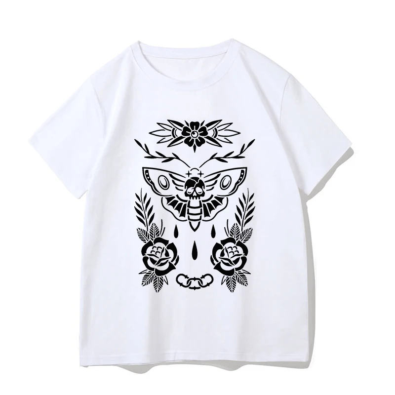 Y2K Streetwear Fashion Loose Casual Top Vintage Harajuku Aesthetics Grunge Women's Tee Creative Insect Pattern Printing T-shirts