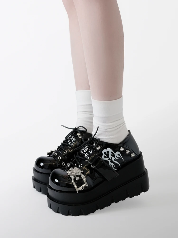 Original Subculture Platform Shoes Dragon Pattern New Chinese Muffin Shoes Sweet Cool Y2k Shoes Women