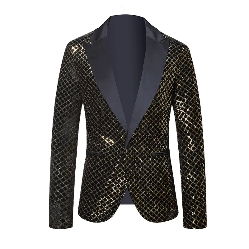 

New Men's Sequined Pearl Design Jacket Spring Fashionable For Men Sequin Plaid Blazer Jacket Fashion Slim Fit One Button Blazers