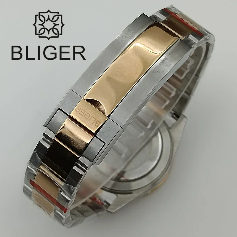 BLIGER 39mm Luxury Fashion Men Watch VK63 Movement Quartz Chronograph Rose Gold Case Bracelet Sapphire Glass Yellow Dial Reloj