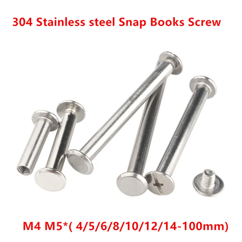 10pcs M4 M5 304 Stainless Steel Flat Head Rivet Book To Lock Screw Snap Rivet Books Butt Screw, Photo Album Binding Screw