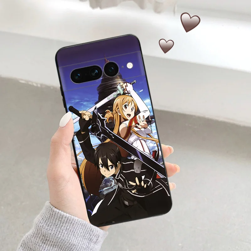 Black Matte Phone Case For Motorola Moto Edge 30 40 20Pro G200 One Fusion Sword Art Online Anime Pixel 8a 7a 6a 7 8 6 Soft Cover