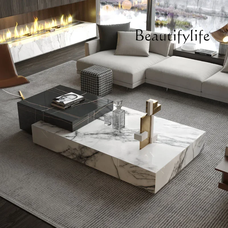 BJ Y Luxury Marble Coffee Table, Modern Spacious Living Room Design,Easy-Clean&Creative Designer Style, Premium Stone For Villa