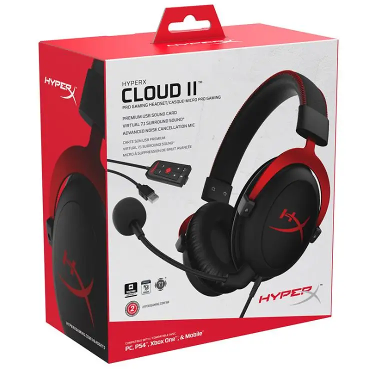 Original Hyper X Cloud 2 Gaming Headset Hi-Fi 7.1 Surround Sound Hyper X Cloud 2 Ii Wired Computer Headsets For English Packing