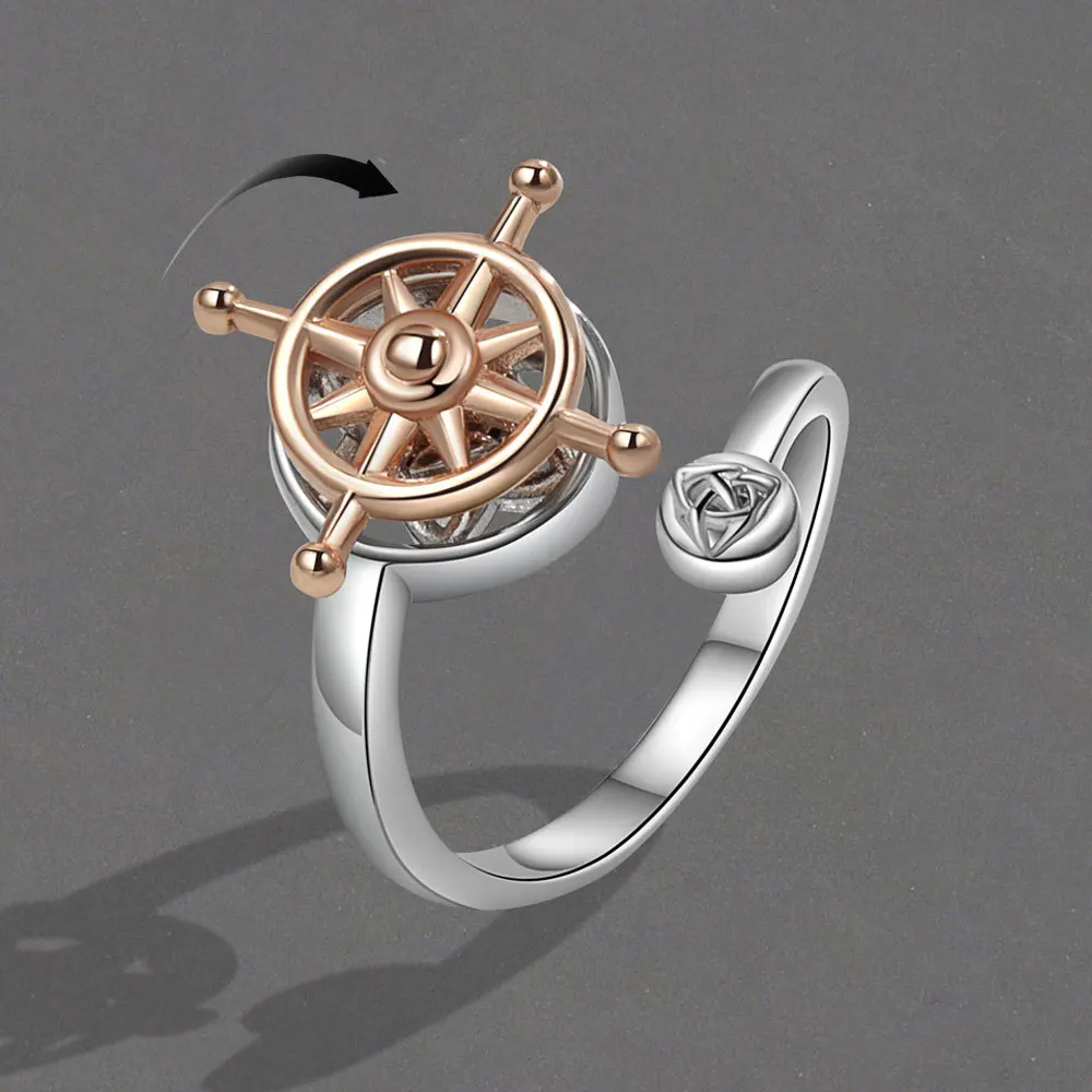 Vintage Rotating Rudder Ring Gold and Silver Creative Simplicity Navigator Captain Ring Jewelry Best Gift