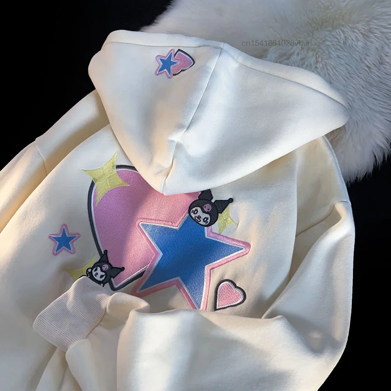 Sanrio Kuromi Zip Up Hoodie Y2k Aesthetic Kawaii New Cotton Coat Women Winter Plush Thickened Sweater Oversize Loose Top Female