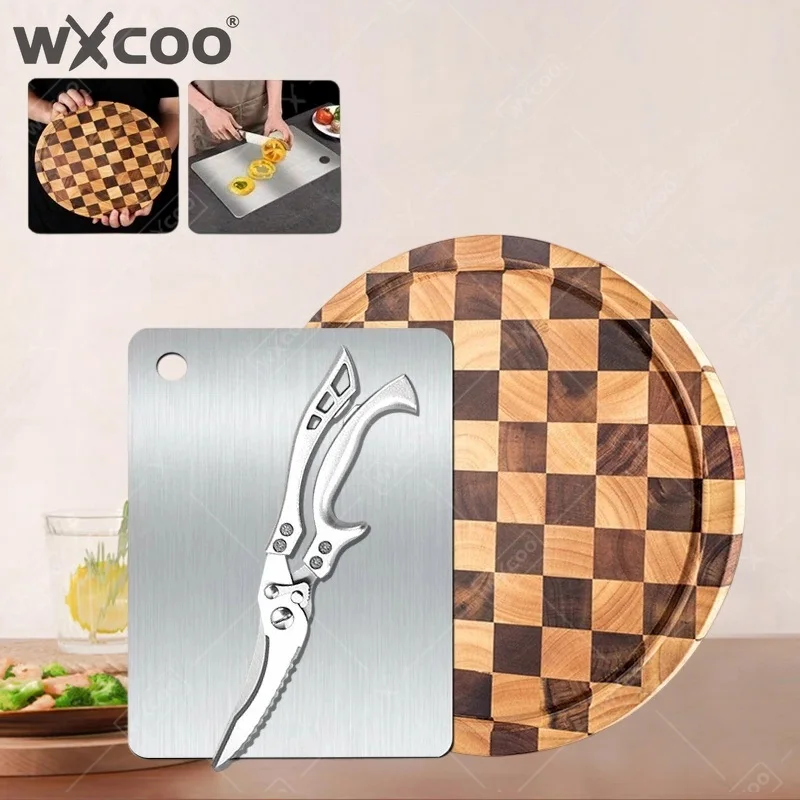WXCOO Acaci Wood Double-sided Cutting Board Kitchen Chopping Boards Set for Household Food Grade Gadget Scissor Cutting Board