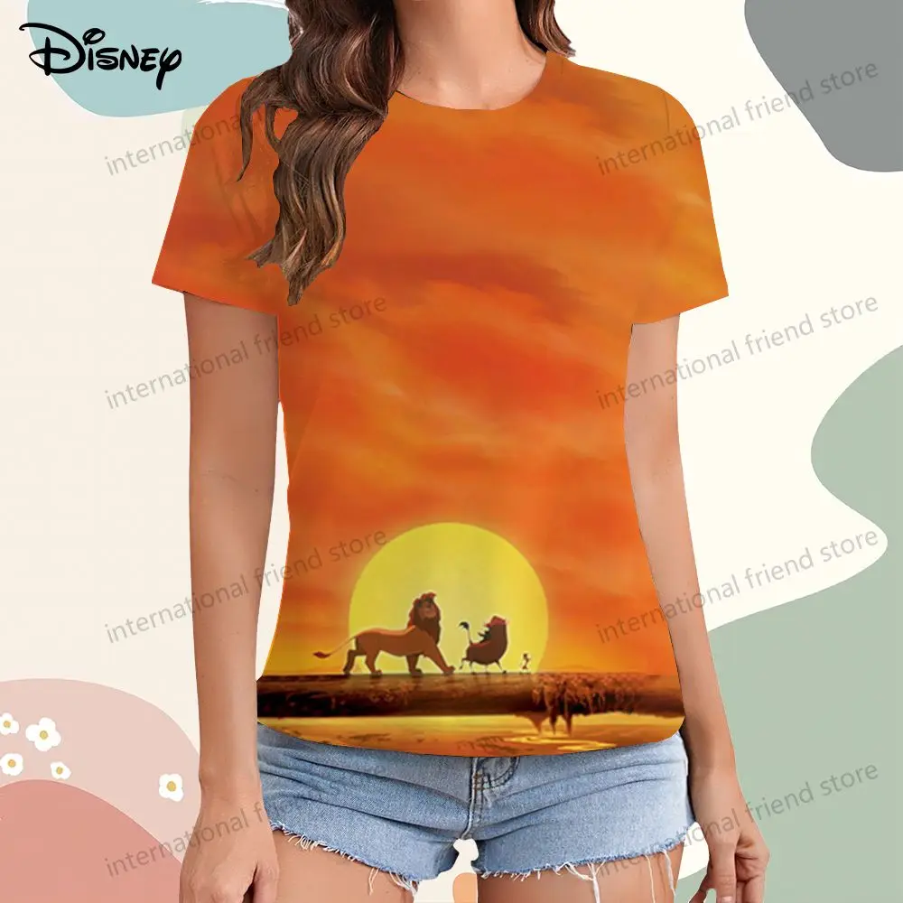 Simba Disney The Lion King T-shirt Women\'s Leisure Summer New Dress Youthful Woman Clothes XS-3XL T-shirts Y2k Short Sleeve Tee