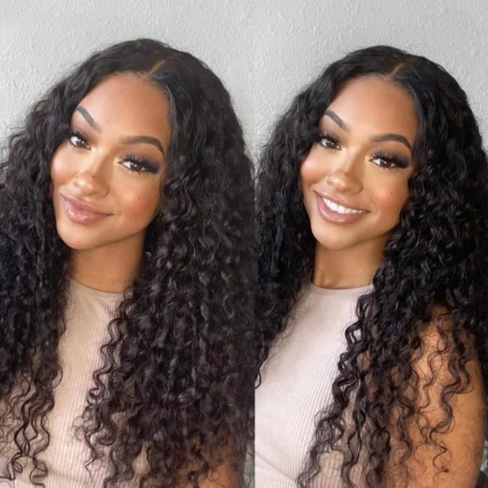 Deep Wave Glueless Frontal Wig Natural Color Transparent 7X6 Hd Lace Pre Plucked Wear And Go Curly Water Wave Wig For Women Ladies Daily