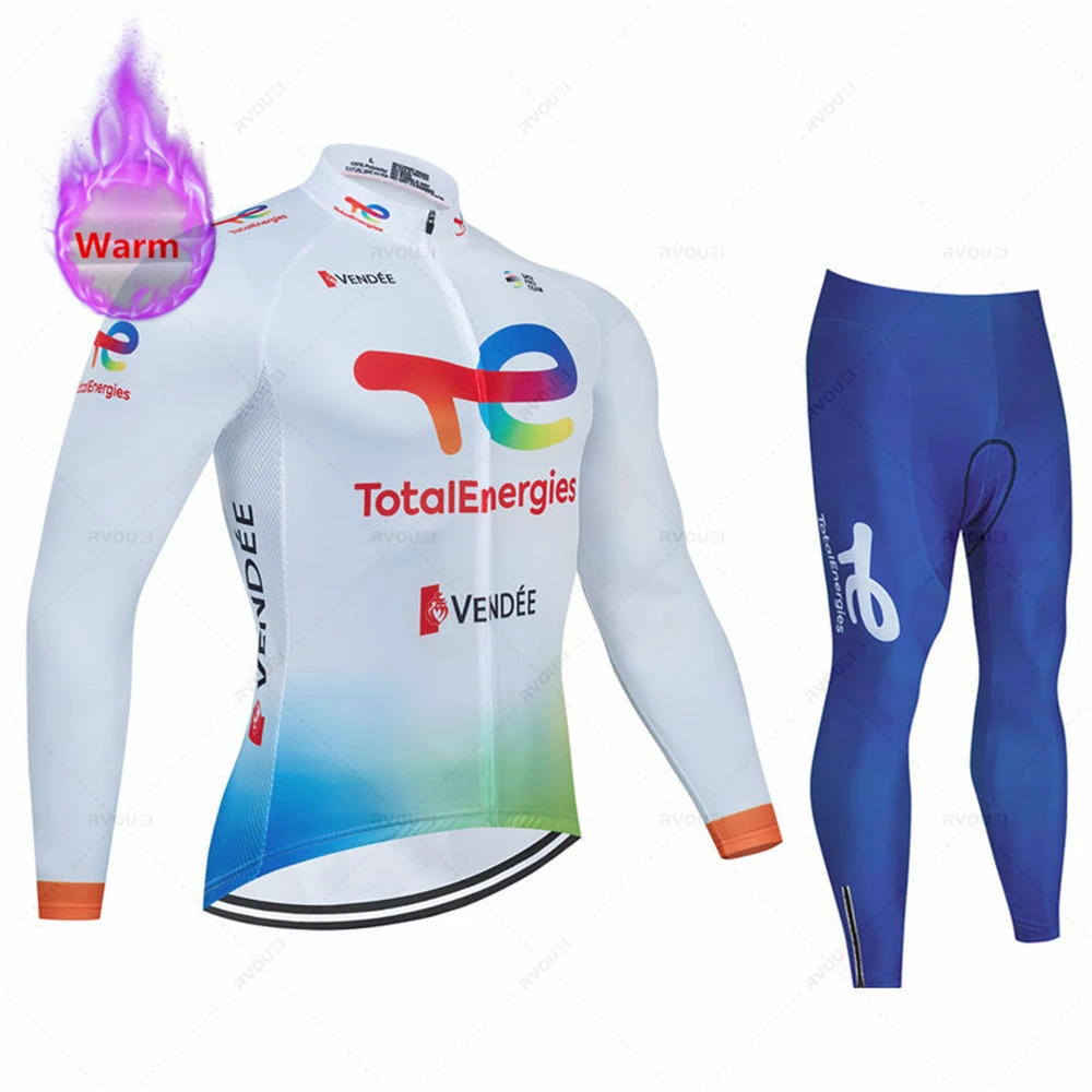 Total Energies Team Winter Thermal Fleece Cycling Jersey Set Bike Suit Mountian Bicycle Clothing Ropa Maillot Ciclismo Hombre