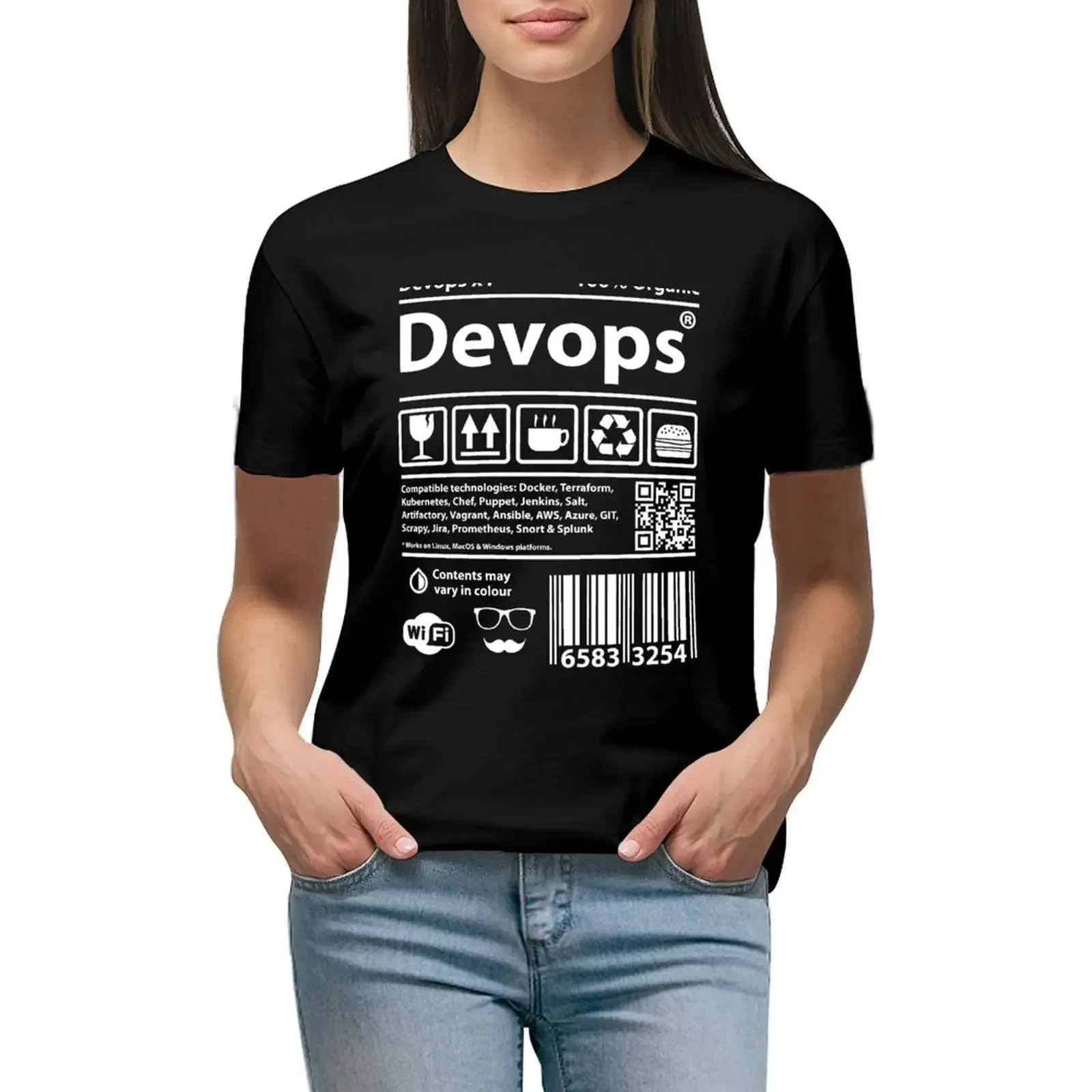 Devops Barcode T-Shirt animal prinfor funny customs design your own vintage clothes Women's cotton t-shirt