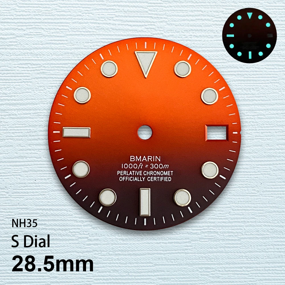 Esfera SUB Sunburst con logotipo S de 28,5mm compatible con movimiento japonés NH35/NH36/4R/7S, accesorios de modificación de reloj luminoso azul hielo