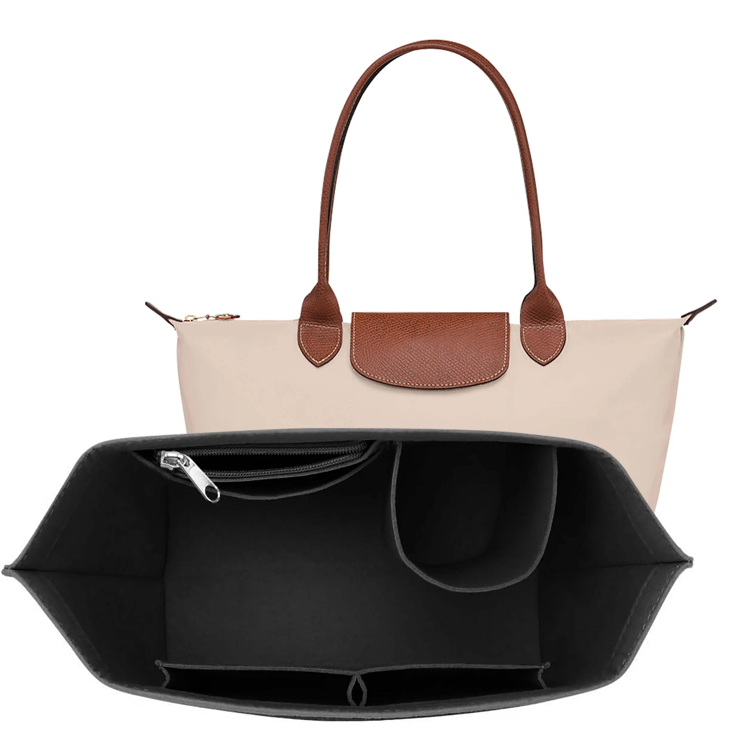 Vilt inlay tas geschikt voor Longchamp handtas voering tas vilt stof make-up tas ondersteuning reisbare inlay handtas organizer - afbeelding 2